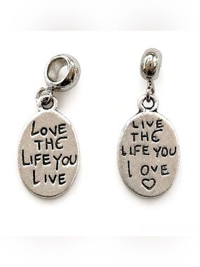 Silver Double Sided Dangle Charm “Love the Life You Live” Pandora Style New